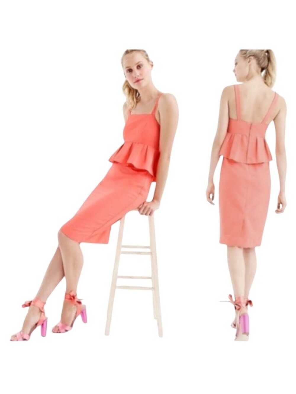 J. Crew Classic Silk Faille Peplum Dress Coral Pink